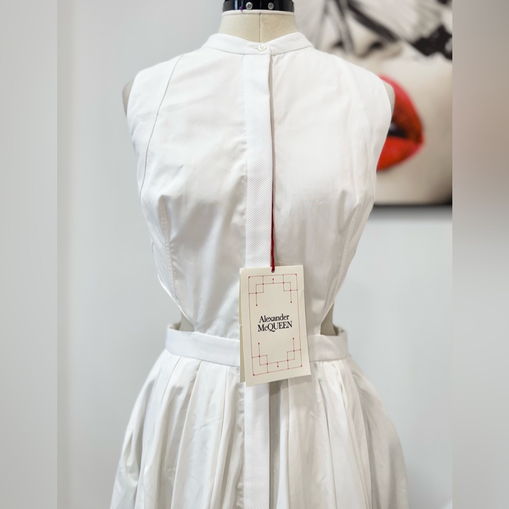 Alexander McQueen Cutout Poplin Midi Dress White XL - Picture 6 of 16